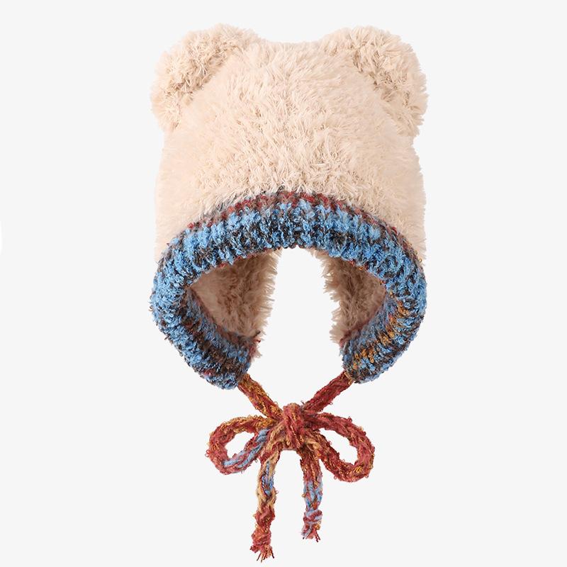 Cute Plush Hat Women's Autumn and Winter Colorful Fringed Braids Knitted Pullover Hat Ear Protector