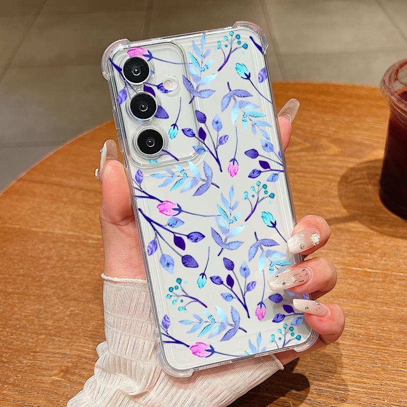 Cartoon Flowers Pattern Phone Case For Samsung Galaxy S26 S25 S24 S23 Ultra S22 Plus S21 S24 S25 FE Clear Shockproof Soft Cover
