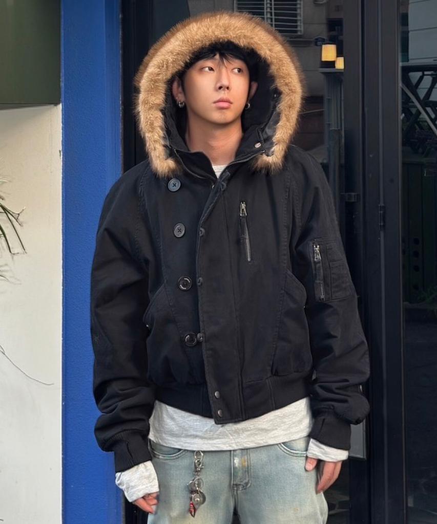 SUPERSUB [Detachable Fur] Washed N2B Short Parka - Washed Black