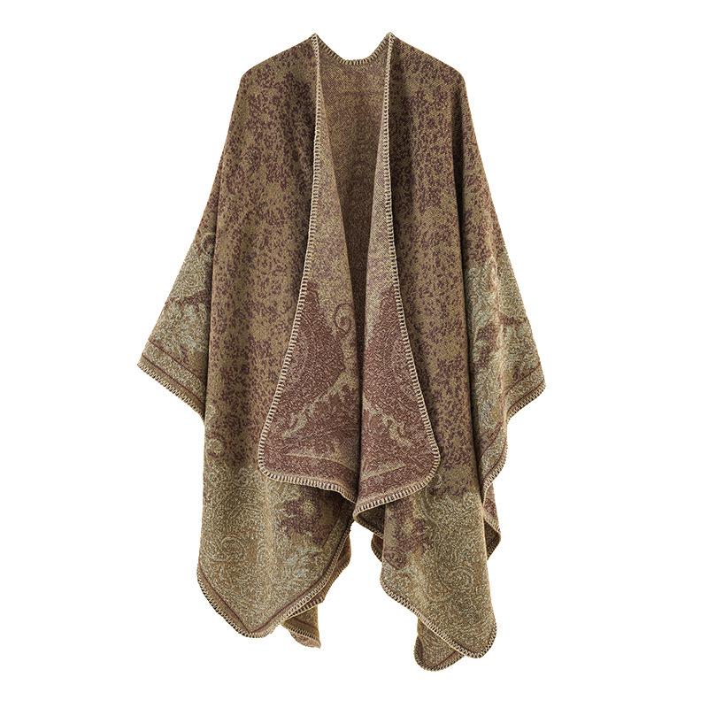 Women's Double-Sided Tassel Shawl Cloak - Classic Slit Design, Warm Travel Cape