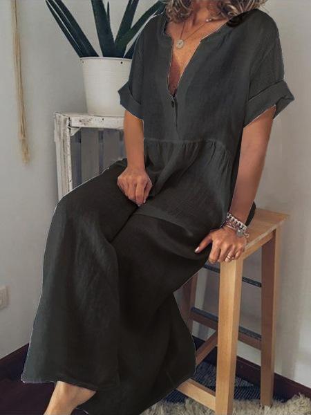 

Модное летнее женское платье свободного кроя большого размера однотонной расцветки 3XL чёрный