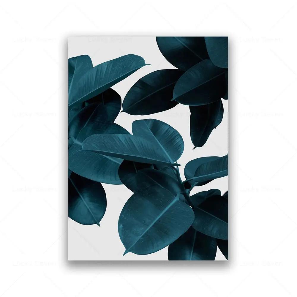 Tropical Plant Leaves Wall Art Canvas Painting Pink Flower Blue Abstract Nordic Posters and Prints Picture for Living Room Decor