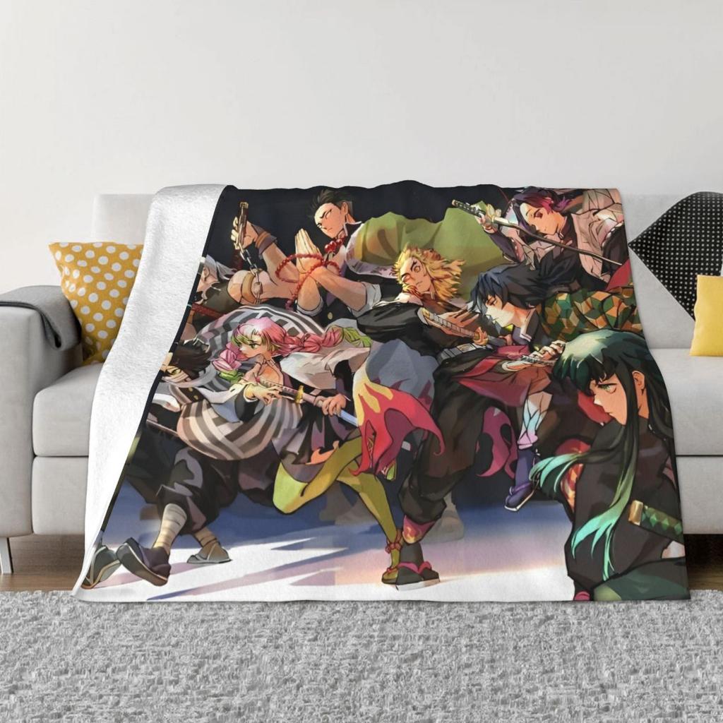 Demon Slayer Anime Plush Blanket Giyu Tomioka And Shinobu Kocho Vintage Throw Blankets for Home 125*100cm Rug Piece