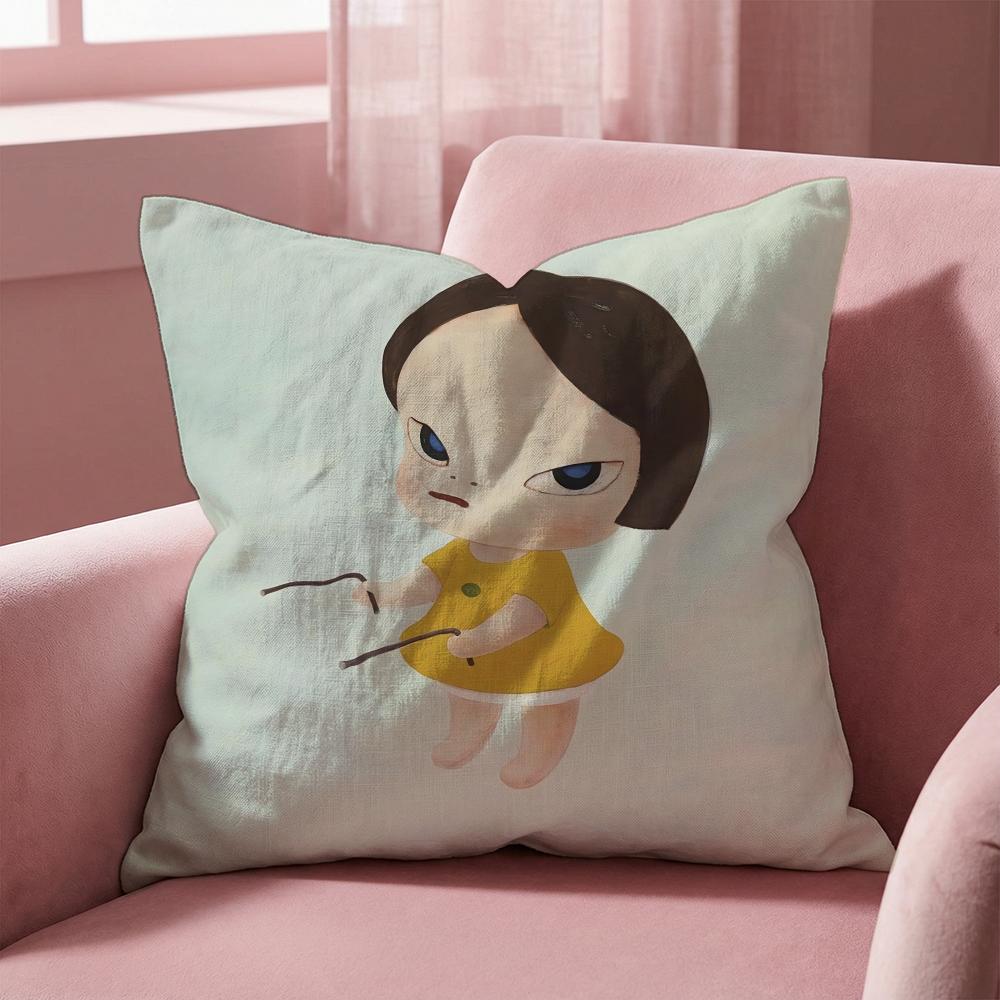 Y-Yoshitomo Nara D-Doll Cushion Cover Multi-Scene Pillow Cover for Home & Car - Reversible, Soft & Durable for Daily Use