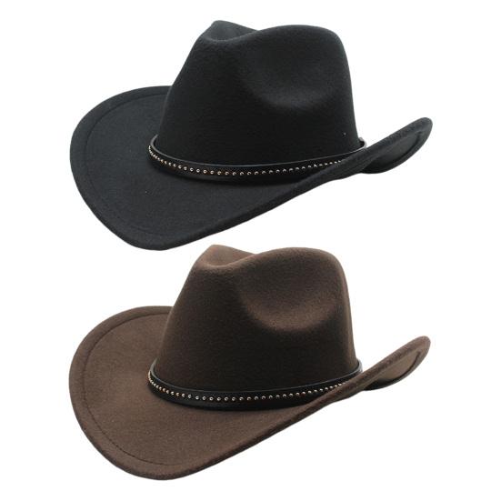Vestlig Cowboyhatt for Menn Kvinner Filt Bredbremmet Cowgirlhatt med Sølvperler Rull opp Fedora-hatt for Wild West Kostymefest Halloween Cosplay