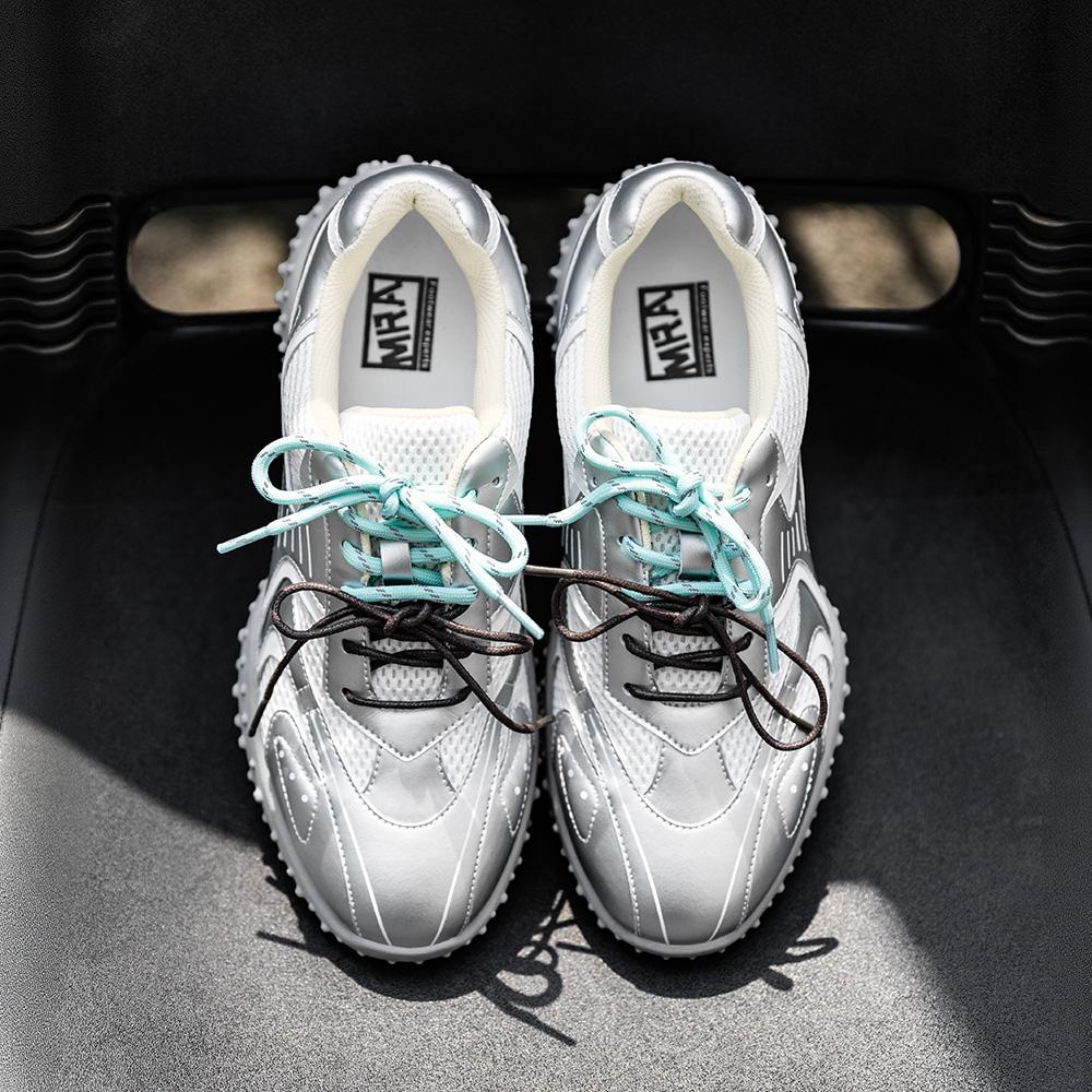 MraMen's Shoes Designer Brand Silver Comfortable Breathable Mesh Double Shoelaces Moral Training Shoes Men's Casual Sports Shoes