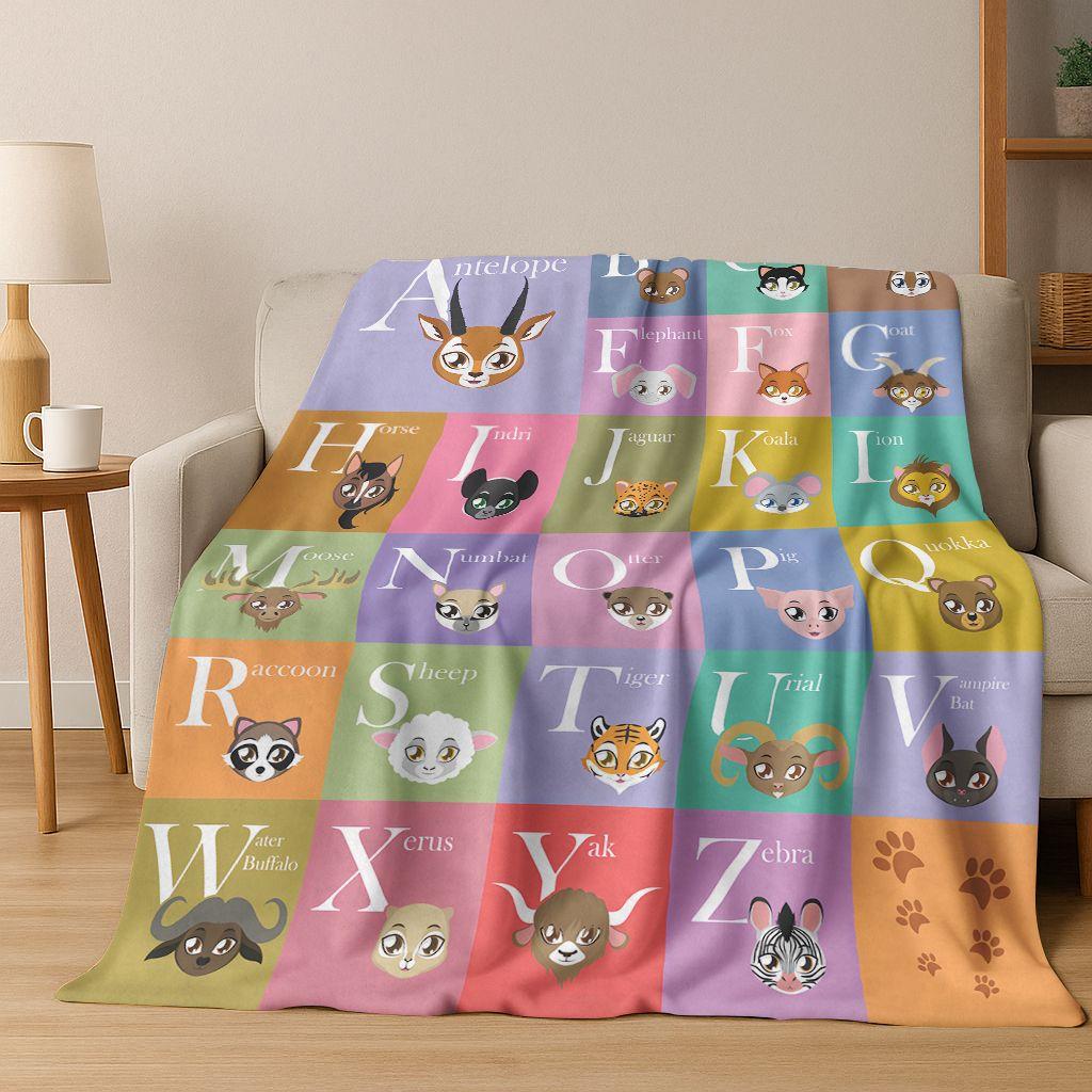 ABC Animal Alphabet Cartoon Early Educatio Children Flannel Blanket,Cozy Soft Throw Blanket for Home Bedroom Bed Sofa Cover