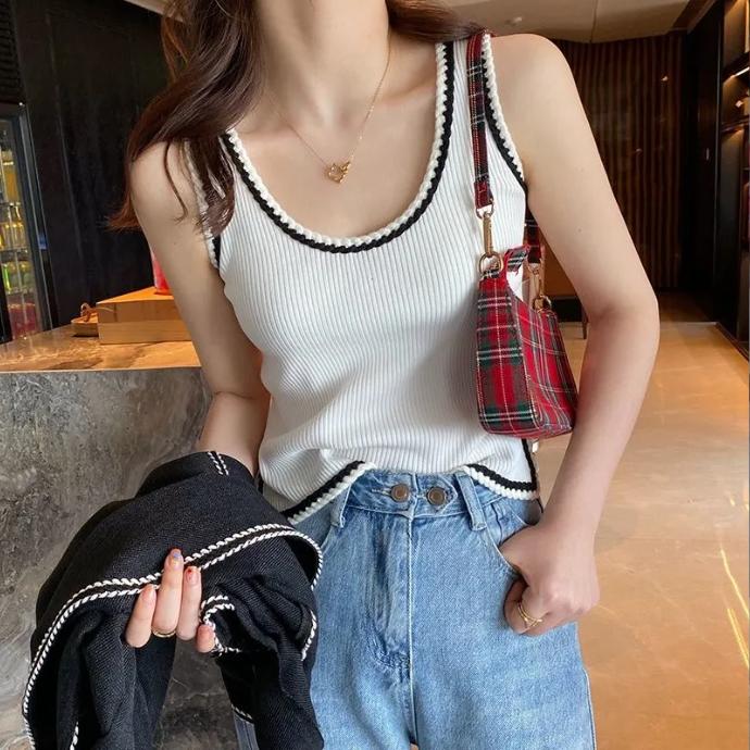 Damska letnia mała kamizelka zapachowa z szelkami, dzianinową górą wewnątrz i dołem w kształcie litery I na zewnątrz