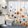 1pc bright floral watercolor shower curtain, polyester, machine washable, fashionable theme, suitable for bathroom decoration