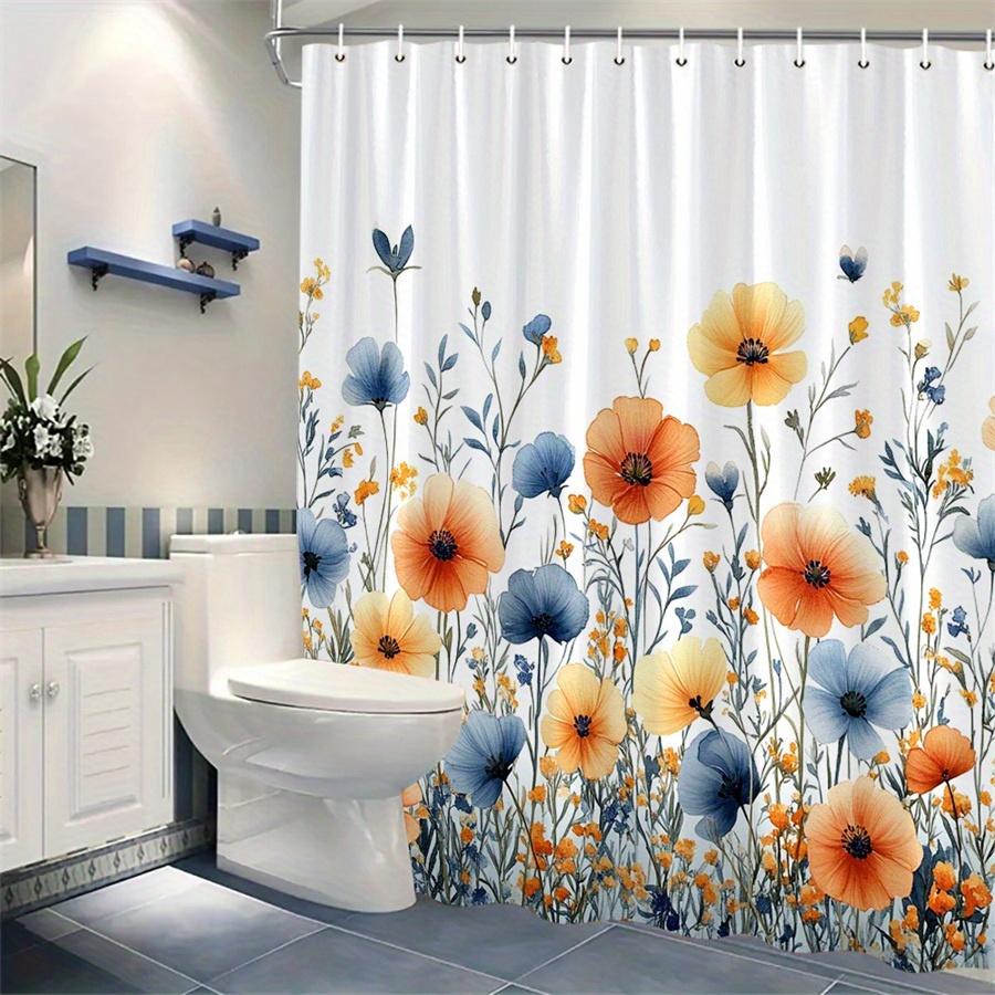 1pc bright floral watercolor shower curtain, polyester, machine washable, fashionable theme, suitable for bathroom decoration