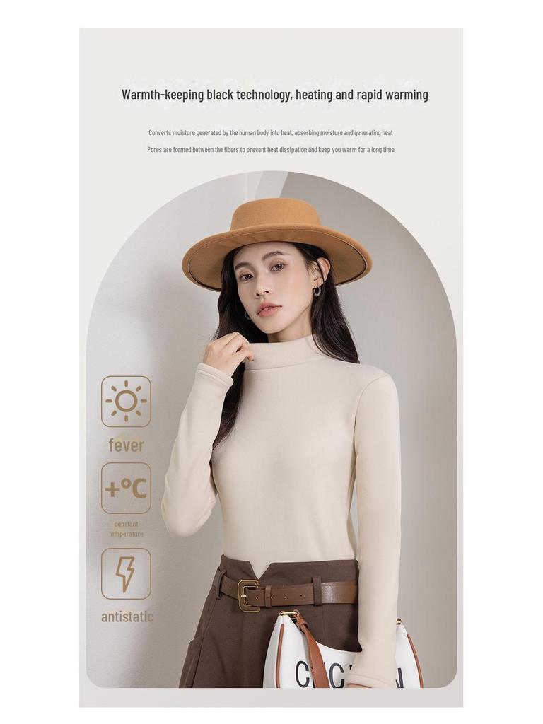 Women's Plush Thickened Half-High Collar Top - Stylish Autumn/Winter 2023 Innerwear