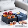Elegant Portable Ceramic Tea Set with Wooden Tray: 1 Teapot & 4 Cups for Outdoor Adventures