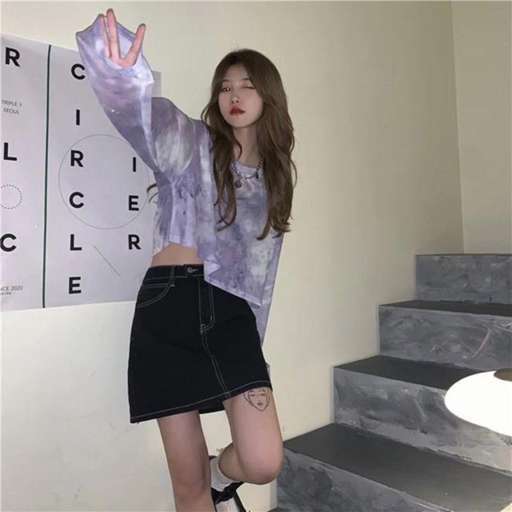 Sheer Mesh Sun Proof Shirt Tie Dye Sheer Long Sleeve Trendy Mesh Sun Protection Top  Beach Cover Up