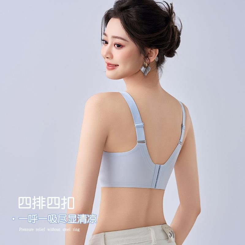 Thin Underwear Women's Big Breasts Show Small Breasts, Gathered and Seamless Integrated Rabbit Ears Soft Support, Closed Breast Bra