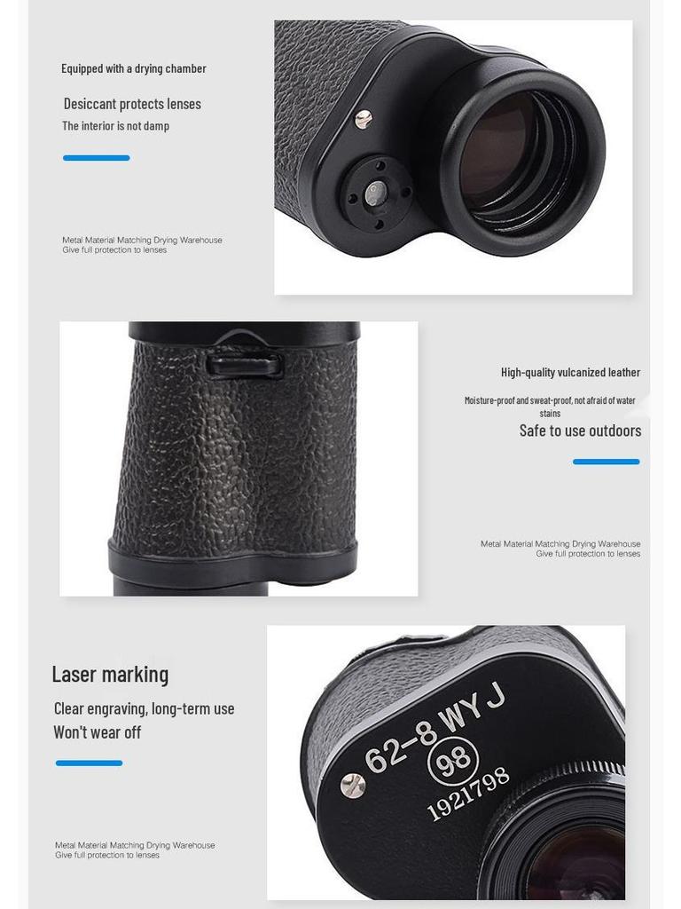 62 Type 8x30 Portable Monocular with High Magnification HD and Non-Infrared Color Imaging for Low-Light Night Vision