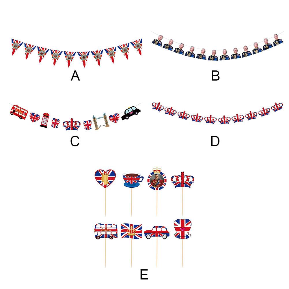 King Charles III Coronation Bunting Banner Set Vibrant Colors Union Jack Bunting Flags Multi-shape for Party Hanging Decoration