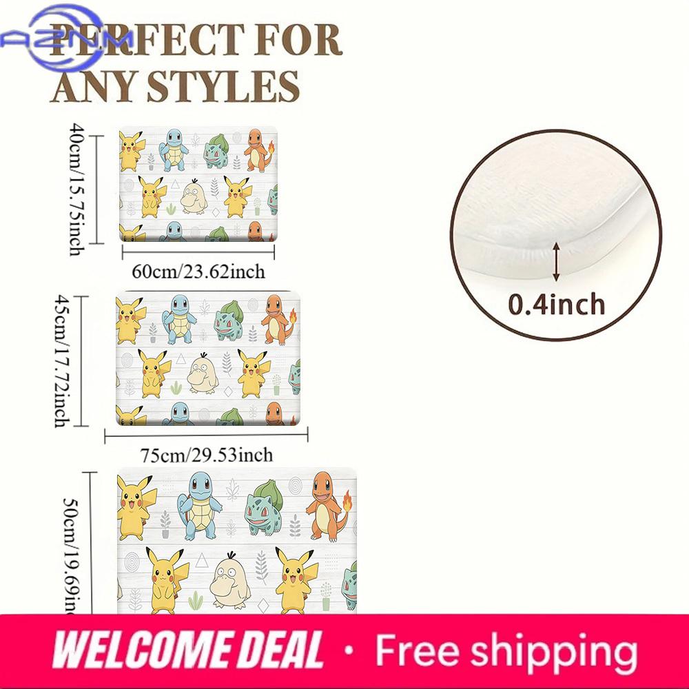 Pokemon Pikachu and Starters Cute Pattern Print Non-slip Doormat, Soft Absorbent Floor Rug for Home Decor