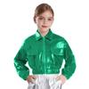 Unisex Kids Metallic Shiny Jacket Turn Down Collar Long Sleeve Flap Pockets Hip Hop Jazz Dance Outwear