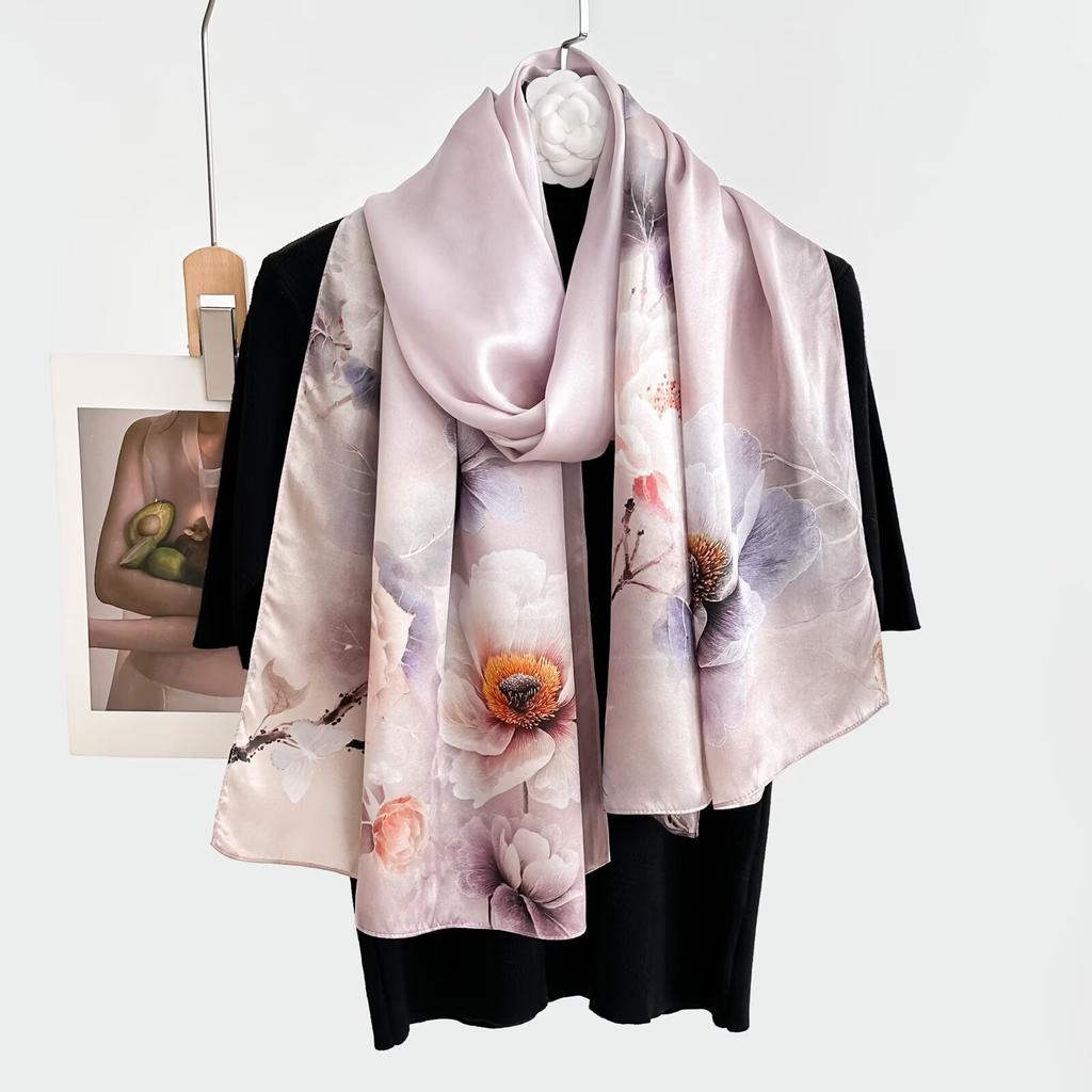 100% Pure Real Silk Scarf Women Neck Shawls Wraps Foulard Scarves Pashmina Female Hijab Bandana Kerchief Luxury Schals Bufandas