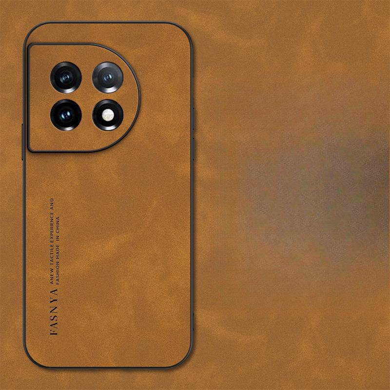 

Кожаный Подходящий Чехол для телефона OnePlus 11 1+ACE2 Матовый Бархатистый Приятный на ощупь 1+9Pro Всесторонний Роскошный Защитный Чехол 1 + 7pro (large hole) коричневый