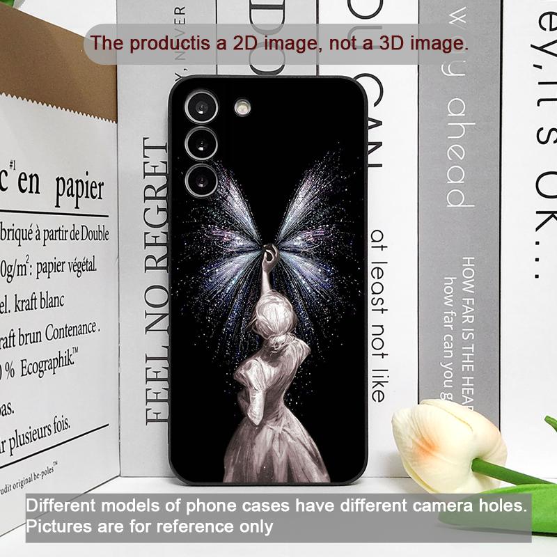 Creative Black Stardust Girl Pattern Phone Case for Samsung Galaxy S25 S24+ S23 Ultra S22 Plus S20 S21 FE M53 M34 5G Soft Covers