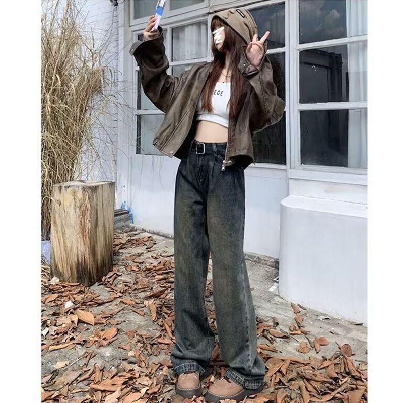 Women s Retro Wide-Leg High-Waisted Distressed Jeans Extra Large