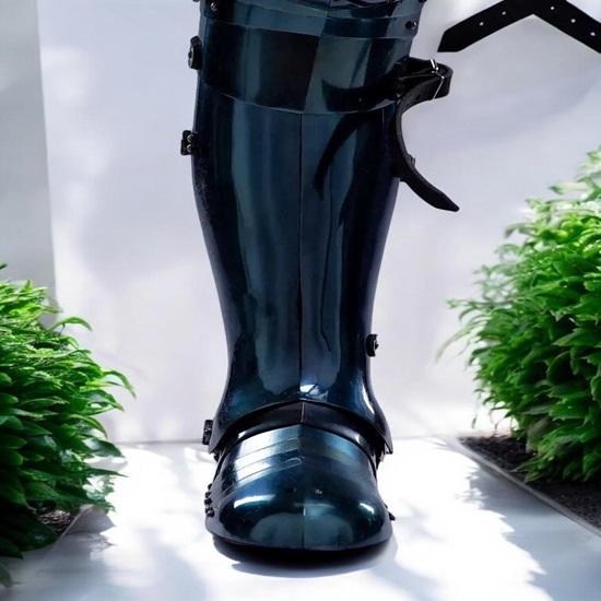 Blued Steel Leg Armor Set Medieval Knight Greaves Sabatons, Cosplay LARP Leg Guards, Gothic Fantasy Costume Gear Halloween