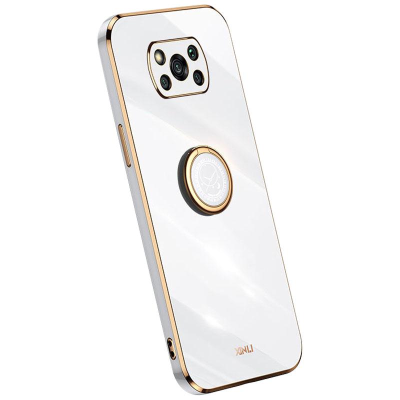

XINLI Back Shell for Xiaomi Poco X3/X3 Pro/X3 NFC,Ring Kickstand Case Electroplating Golden Edge Soft TPU Cover White