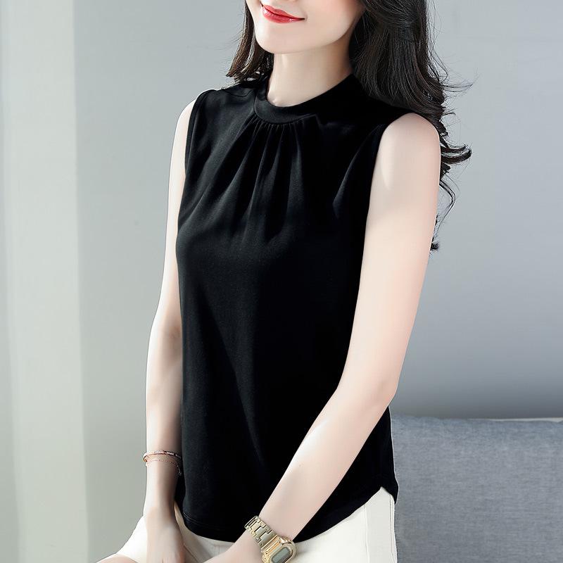 

Женский облегающий жилет-свитер без рукавов белого цвета с полуводолазкой для ранней весны – корейский стиль 3XL чёрный