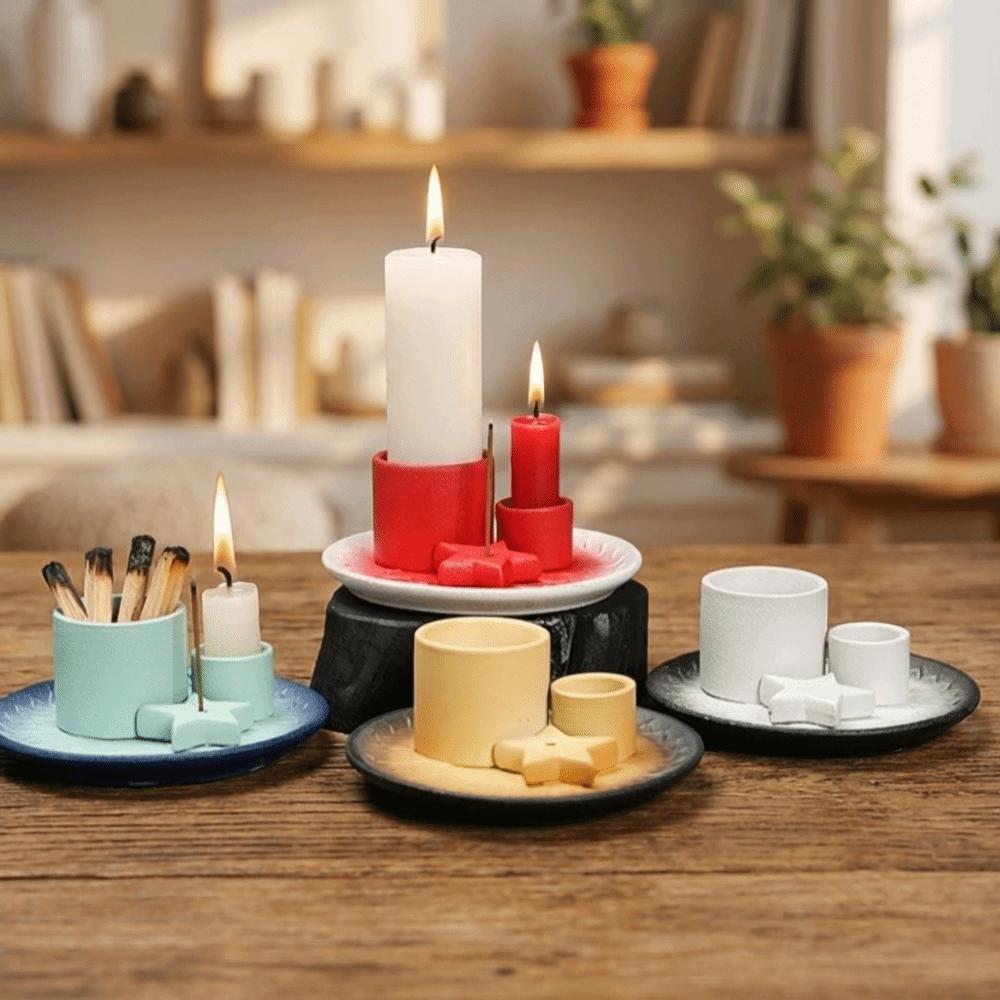 4-in-1 Ceramic Incense Burner Decorative Minimalist Star Candle Holder Candlestick Vintage Desktop Candelabrum Office Space