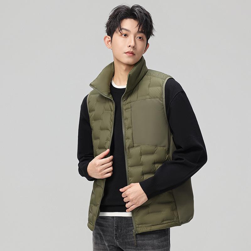Men's Lightweight Stand-Up Collar Down Vest - Winter Warm Sleeveless Gilet with 90% White Duck Down