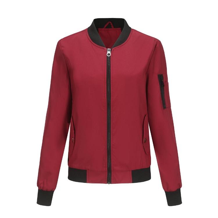 

Women Bomber Jacket Spring Autumn Thin Topcoat Loose Flight Jacket Long Sleeves Baseball Collar Zipper Outer Wear 3XL бордовий