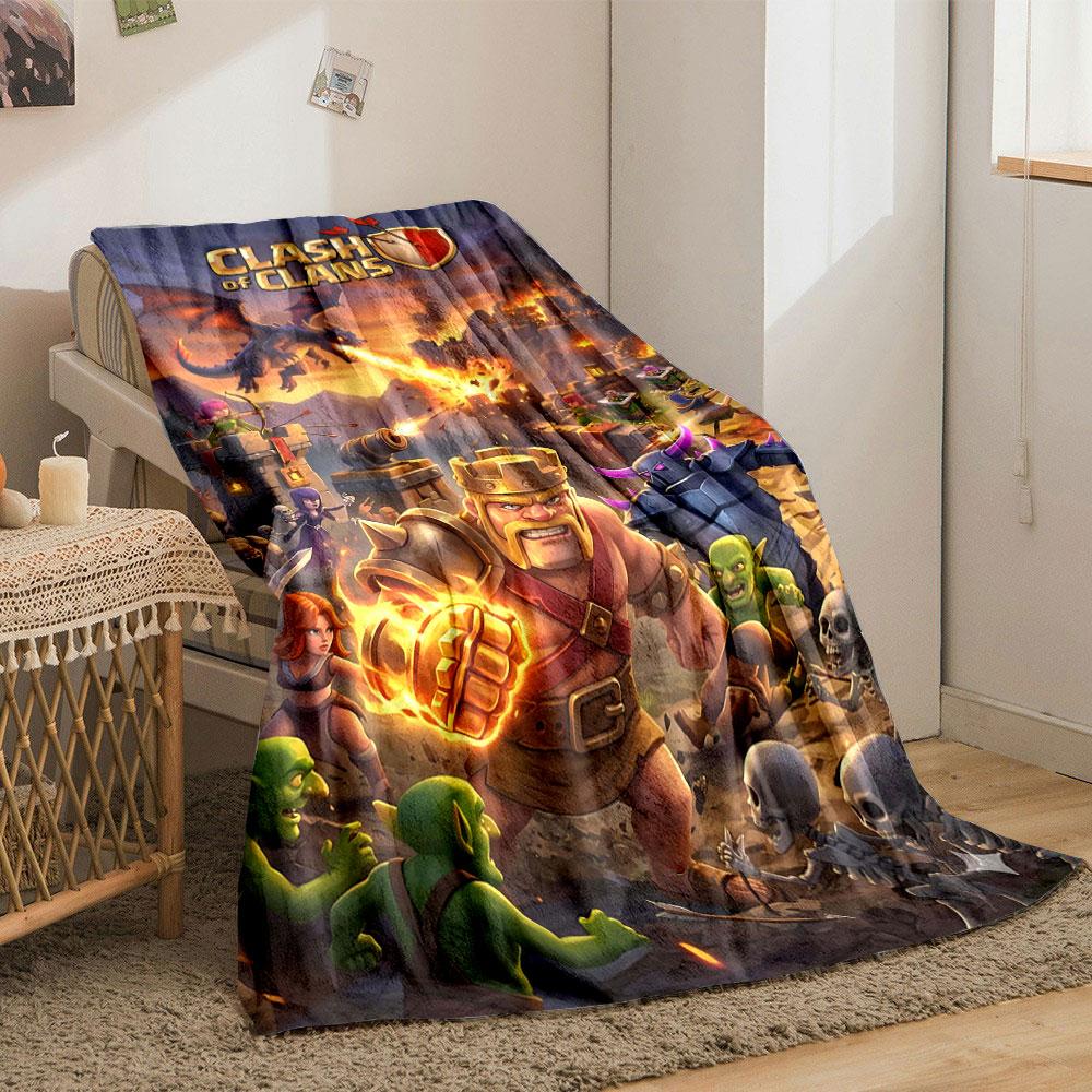Fantasy battle scene with warriors, dragons, and castle under attack. for all seasons blanket lunch break throw gift