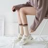 5 Pairs Trendy Striped Socks for Women Middle Tube Socks Japanese Style Fashion All-match Socks Solid Color Girls Socks