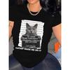 Cat Print T-shirt, Short Sleeve Crew Neck Casual Top For Summer & Spring, Women's Clothing