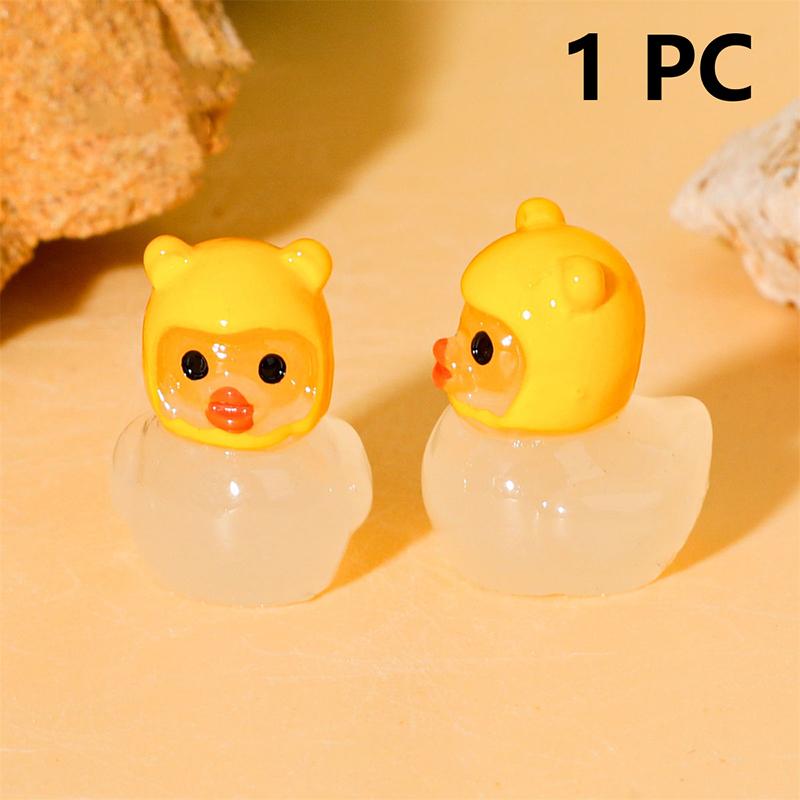 

1Pc Cute Animals Micro Landscape Diy Accessories Luminous Miniature Duck With Bear Hat Fluorescence Fairy Garden Decoration
