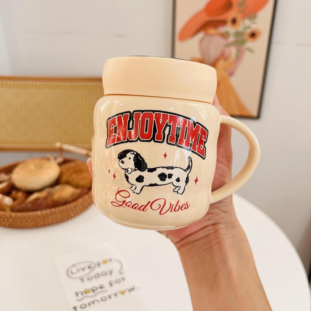 Creative Pearlescent Glaze Flower Ceramic Mug with Lid High Value Souvenir Water Cup for Men and Women Household Coffee Cup