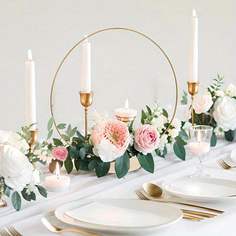 Gold Metallic Garland Centerpiece with Wooden Stand - Elegant DIY Circle Decoration for Wedding, No Power Required, Birthday Decorations