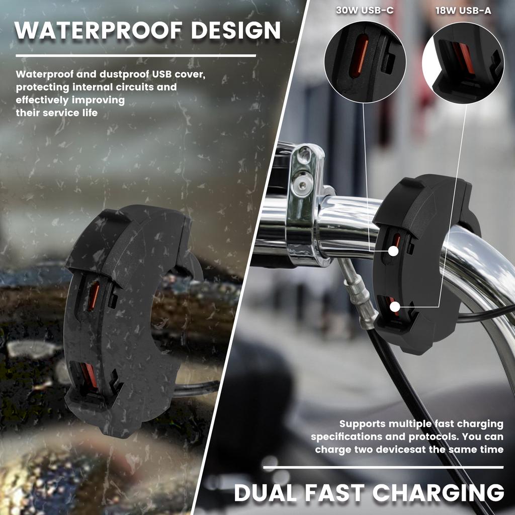 Motorrad-Handy-Ladegerät, 12 V-24 V, Dual-Port-Motorrad-USB-Ladegerät, IP65, wasserdicht, Handy-Ladegerät, Lenkerhalterung