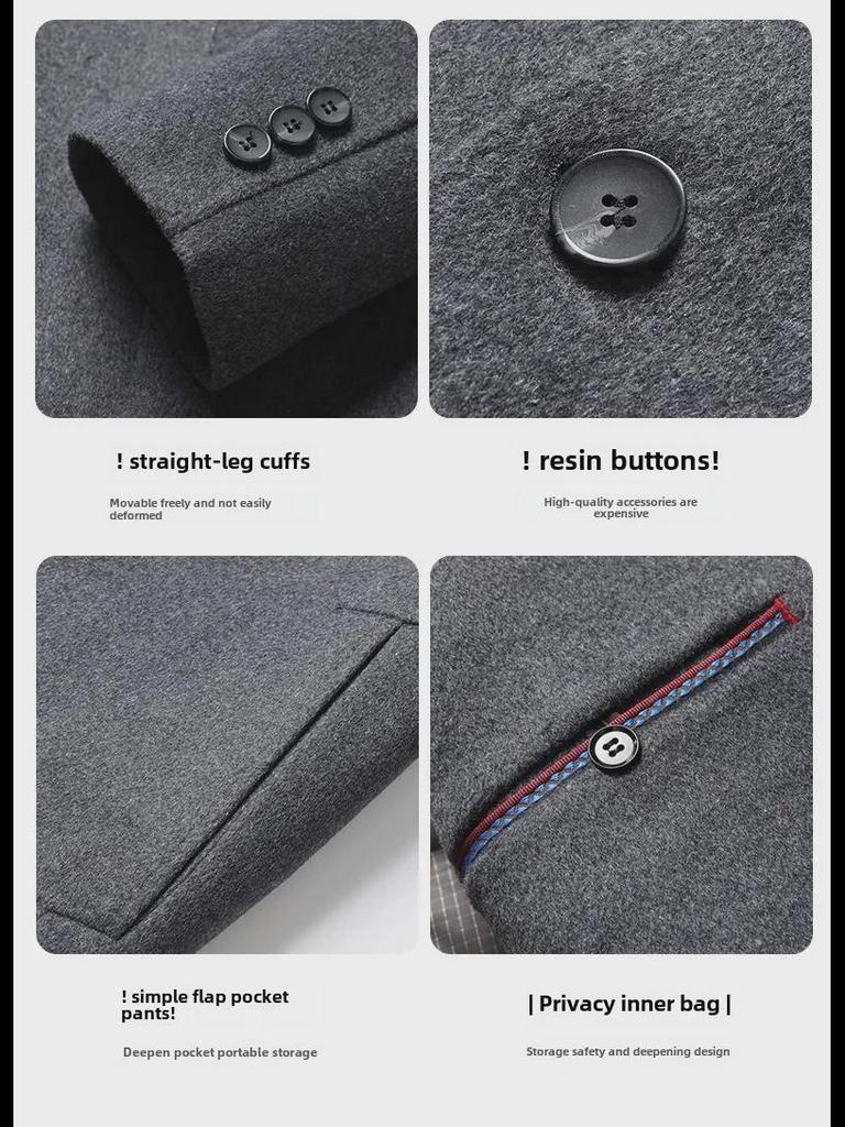 Abrigo de Lana de Largo Medio para Hombre con Piel de Visón, Forro Desmontable de Plumón de Ganso y Cuello Mao