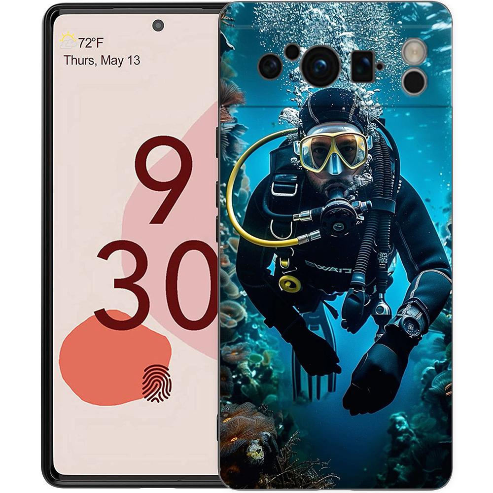 Diver Diving Phone Case For Google Pixel 9 8 9A 8A 7 7A 6 Pro XL 6A 5G Black Soft Back Luxury TPU Cover