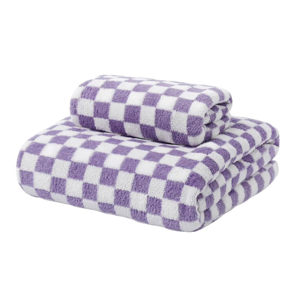 Bath Towels Checkered Bath Towels, Ultra Soft Velvet Towels Highly Absorbent Wash Cloths Quick Drying Towels For Bathroom, Gym