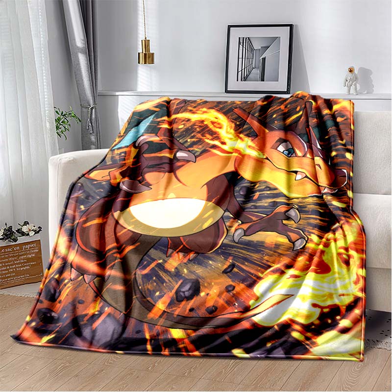 3D-Printed Cute Cartoon Charizard Blanket — Fluffy, Soft, and Warm Throw for Bedroom Decor and Home Comfort
