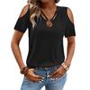 2025 Women's Solid Color Off-Shoulder Loose V-Neck Short Sleeve T-Shirt