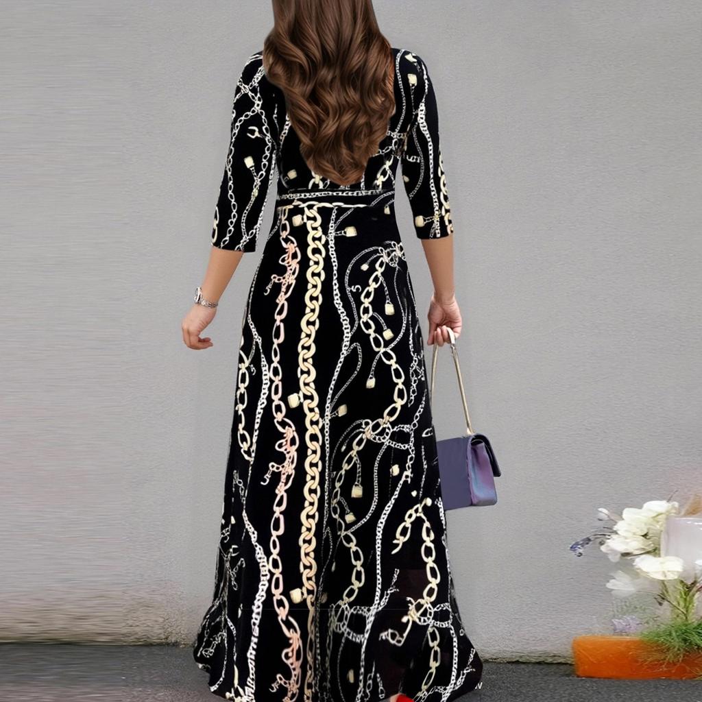 Dámské ležérní letní šaty s 3/4 rukávem Jarní V výstřih Boho Květinové volánky Koktejlové párty šaty