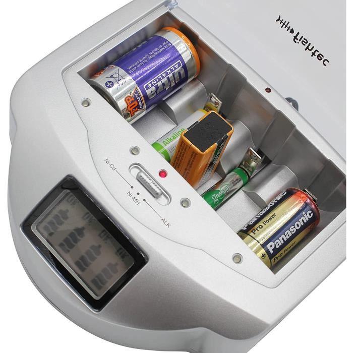 Chargeur de Piles - Universel - LCD - Recharge NiCd/NiMH - Compatible AA/AAA/C/D/6LR61 - Noir