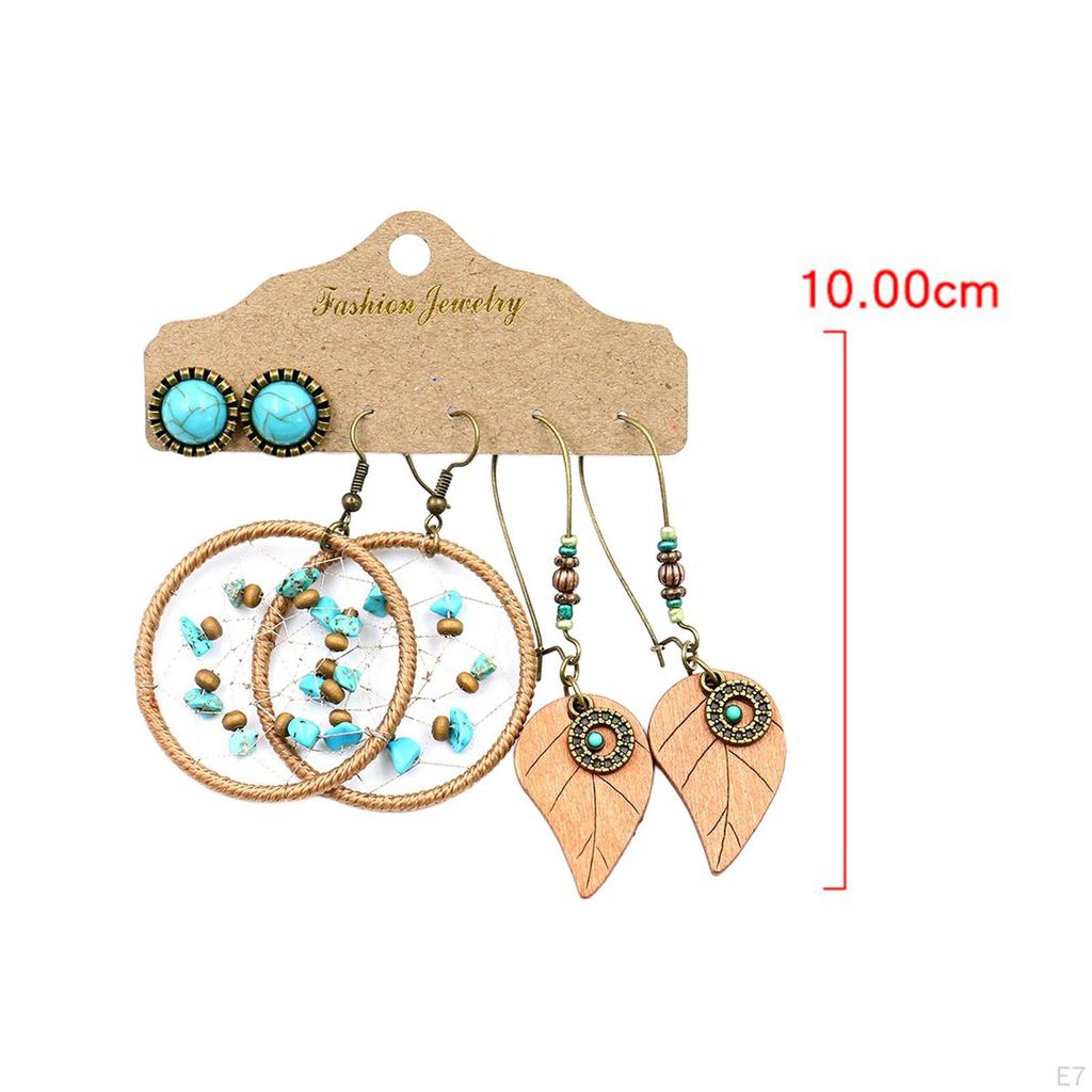 3Pairs Bohemian National Style Dangle Earrings Set Alloy for Birthday Party