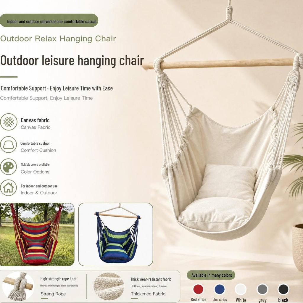 Indoor/Outdoor Hanging Hammock Chair for Bedroom, Balcony & Home - Thickened Swing Chair for College Students & Lazy Lounging