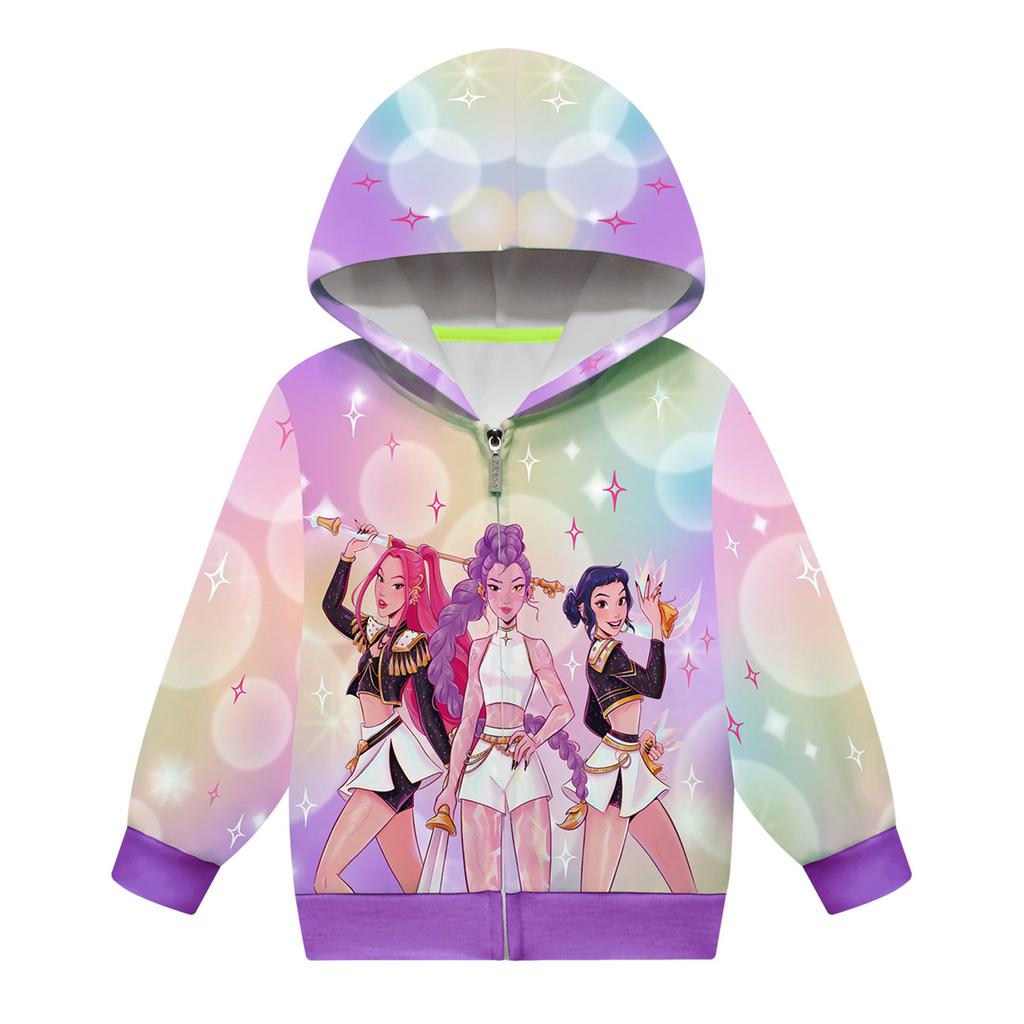Girls Hoodie 3D Cartoon Jacket Sweatshirt Music Zip Hooded Long Sleeve Tops