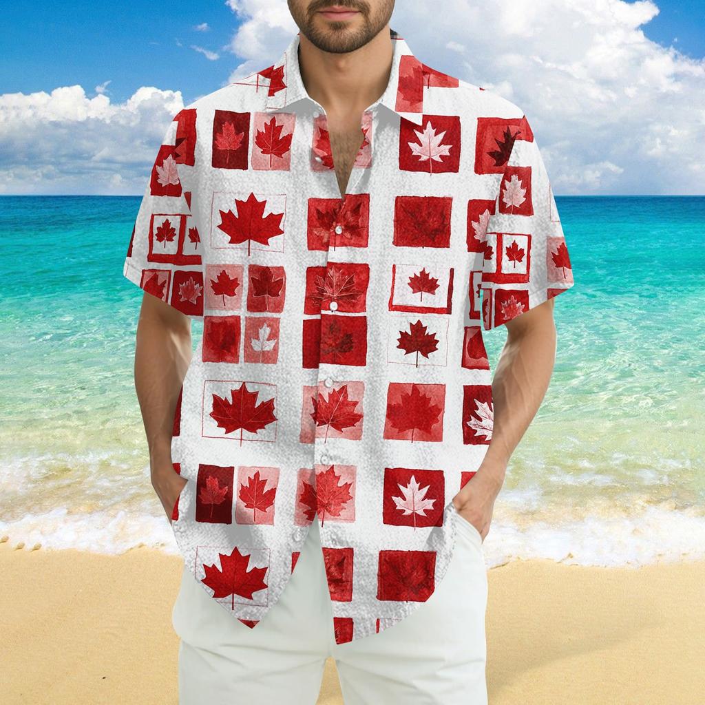 Herre Casual Casual Independence Day Print Kortarmet Skjorte